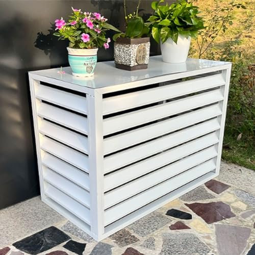 Aluminum Air Conditioner and Heat Pump Cover ,Mini Split Air Conditioner Cover for Outside Units ,Shelf Plant Stand ,Outdoor AC Unit Cover , Noise Reduction ,suitable for outdoor ( Color : White flat