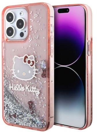 CG MOBILE Hello Kitty Back Case for iPhone 15 Pro Max - Liquid Glitter - Kitty Head Charms - Pink