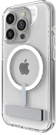 ZAGG Crystal Palace Snap KS, Graphen-verstärkte Hülle mit Ständer für iPhone 15 Pro [6.1-Inch], MagSafe kompatibel, kein Vergilben, stossfeste Abdeckung für die Rückseite (Transparent)