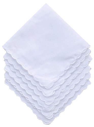 FSSTUD 5 pañuelos de algodón blanco cuadrado de bolsillo pañuelo suave festoneado pañuelo bordado de boda para mujeres y niñas