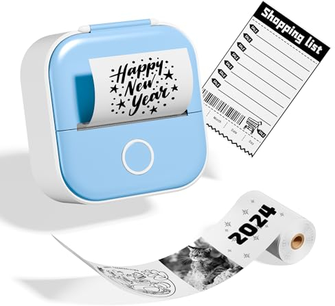 Odaro T02 Mini Drucker, Inkless Sticker Drucker Protable, Inkless Fotodrucker mit 1 Rolle Papier, Bluetooth Thermotaschendrucker für Notizen, Fotos, DIY Druck, Geburtstag - Blau