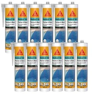 SIKA Lot de 12 mastics Silicone Sikaseal - 163 Piscine & Bassin - Transparent - 300ml
