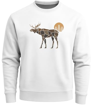 Neverless® Sweatshirt Herren mit Aufdruck Polygon Elch Outdoor Motive Wandern Natur Wald Rundhals-Pullover Fashion Streetwear