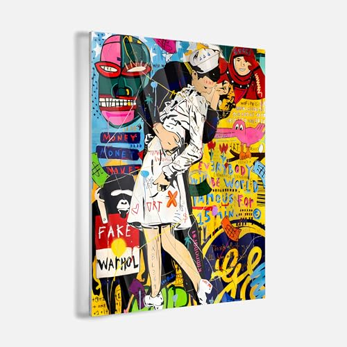Acrylglas Pop Art Graffiti Kuss Retro Kiss Love Liebe Abstrakt Wandbilder Glasbilder Wohnzimmer Schlafzimmer Büro Wanddekoration Deko XXL günstig (Acrylglas, 40x30 cm)