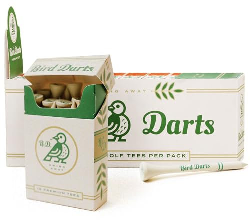 Bird Darts Premium Bamboo Golf Tees, 180 Units (10 Packs of 18) Wooden Golf Tees in Cigarette-Style Packaging - Durable, Biodegradable 2 ¾ Golf Tees - Wood Golf Tees for Stylish, Organized Golfers