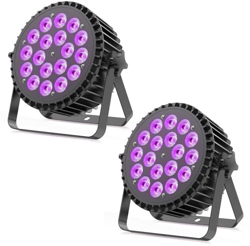 2PCS 200W LED Par RGBWA+UV 6 in 1 Bühnenlicht Strahler, 18 LED Par Scheinwerfer Aluminiumschale mit D MX 7/10CH und Strobe, Discolicht Partylicht für Bar Party Hochzeit Weihnachten Halloween