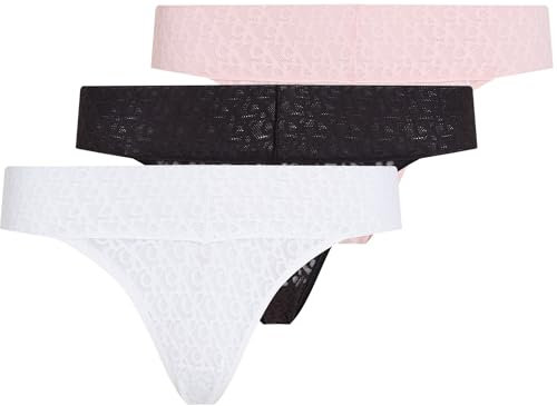 Calvin Klein Donna Slip Taglio Bikini Confezione da 3 Low Rise con Pizzo, Multicolore (Black/Classic White/Buff Pink), M