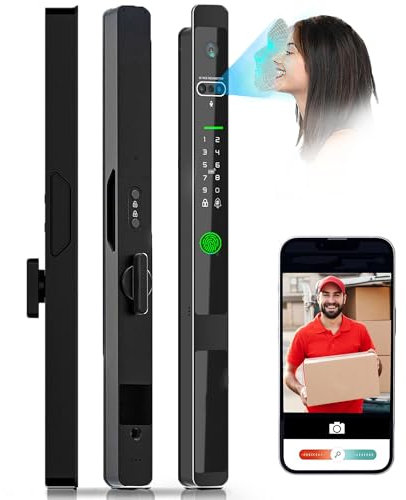 wecome Smart Door Lock with 3D Face Recognition, WiFi Door Locks with Camera, Video Doorbell, Fingerprint, Passcodes, IC Card, Keyless Smart Mortise Lock for front door, Mobile APP