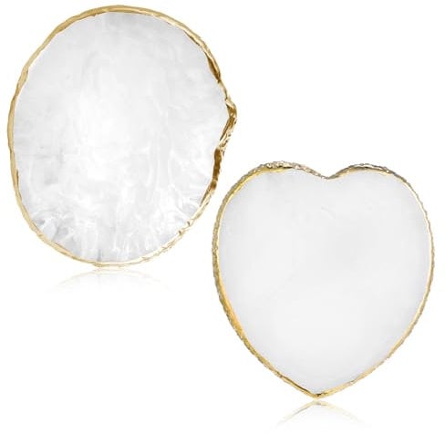 2pcs Resin Nail Art Palette Nail Painting Mixed Color Palette Gold Edge Round Makeup Holder Heart Shape Nail Polish Plate Cosmetic Mixing Tools Nail Gel Display Board