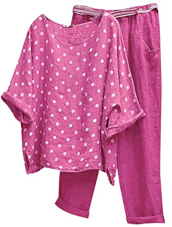 Tuta Donna Elegante Completo Casual Set Estiva Taglie Forti Gamba Larga Comodi Stampa Vita Alta Larghi Manica Corta Camicia e Pantaloni Due Pezzi Completi Eleganti Comoda