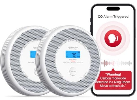 X-Sense Wi-Fi Combination Smoke and Carbon Monoxide Alarm with English Voice Alerts, Smart Smoke Alarm for Home with Replaceable Battery, XP0A-iR, 2-Pack