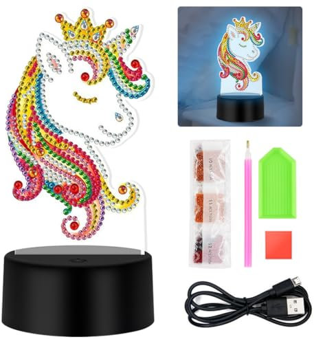 Diamond Painting Nachtlicht Basteln,Einhorn Diamantmalerei Lampe LED 7 Farben,Kreative DIY Nachtlicht Bastelset für 6-12 Jahre Kinder Geburtstagsgeschenk,Weihnachtsgeschenke,Urlaub Geschenk