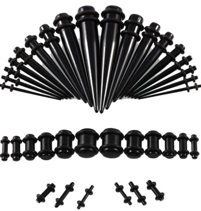 JEXOWIQ Piercings tunnels,36Pcs Ecarteur Oreilles d'Étirement d'oreille Acrylique Cônes Et Bouchons Silicone Boucle Clou d'oreille Tunnel Conique Tiges Anneau Septum Extenseur pour l'Oreille Piercing