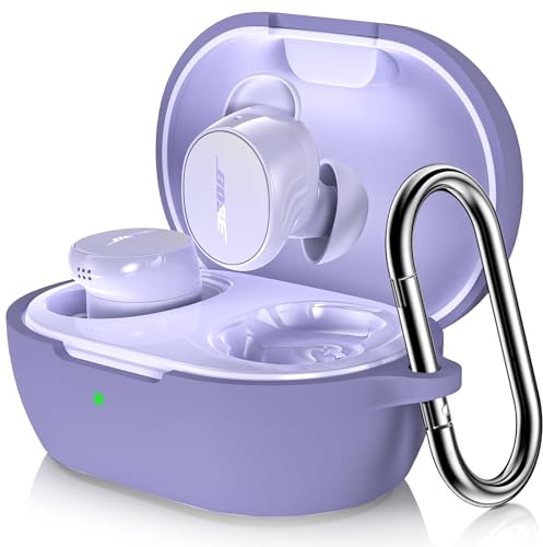 LDSXAY Compatible with Bose New QuietComfort Earbuds Case Cover, Soft Silicone Shockproof Protective Skin Case for Bose New QuietComfort Earbuds 2024 with Carabiner, Front LED Visible (Purple)