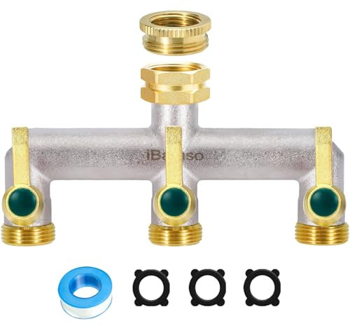 iBamso Garden Hose Splitter, 3 Way Faucet Splitter, Heavy Duty Brass 3/4 Faucet Splitter Hose Adapter, Extended Metal Handle Tap Connector with On/Off Valves, Water Splitter for Home Garden Outdoor