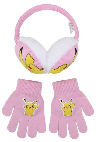 Pokémon Pikachu Youth Lot de 2 cache-oreilles et gants magiques Rose