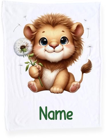 GRAZDesign Babydecke mit Namen, Weiche Kuscheldecke mit Löwe, Schmusedecke zur Geburt als Geschenk