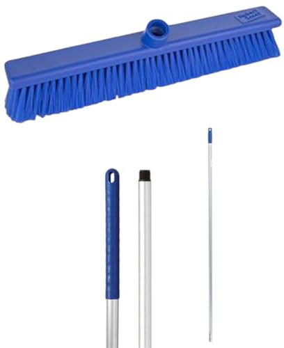 Robert Scott Stiff Washable Broom Head 45cm and 125cm Hygiene Handle for Indoor and Outdoor Sweeping (Blue)