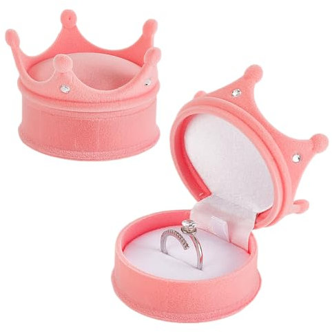 GOMAKERER 2 scatola per Anello In Velluto, Porta-Anello A Forma di Corona Scatola Porta-Anello Regalo per Proposta, Fidanzamento, Cerimonia di Matrimonio, Anniversario, Perla Rosa