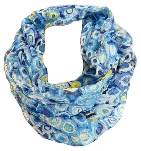 J26 Blumen Mandala Farbverlauf Kreis Seide Sommer Loop Verlauf Regenbogen Rainbow Silk Uni Rundschal Schlauchschal Stola Schal leicht 2025 Neu (KreisA Blau)
