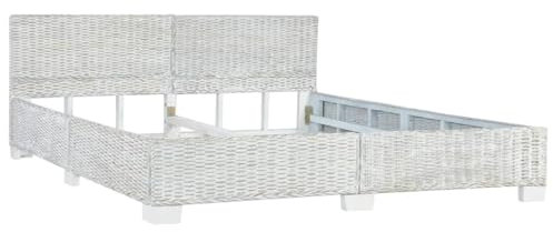 HEFZGDB Bett Grau Natur Rattan 180x200 cm Einzelbett Familienbett Einzelbetten Bettrahmen für Wohnbereich Herberge Schlafzimmer Gästezimmer