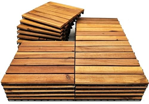 YDYAENIO Decking Tiles Interlocking 24 Sq Ft Interlocking Deck Tiles Snap Together Wood Flooring -12 X 12 Acacia Hardwood Outdoor Water Resistant Flooring for Patio