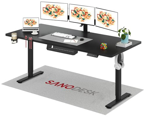 SANODESK QS+ 200 x 80 cm Escritorio Elevable Eléctrico con Accesorios Completos, Escritorio Regulable en Altura, con Control de Memoria y Motor Silencioso (Negro)