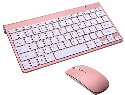 SHINEOFI 2.4g Teclado Inalámbrico Ultra Delgado y Ratón Silencioso Diseño Portátil Rosa Dorado para Oficina y Hogar Compatible con Tablets y Pcs