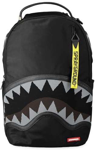 SPRAYGROUND Zaino Shark Central Yellow Tape in tessuto tecnico nero