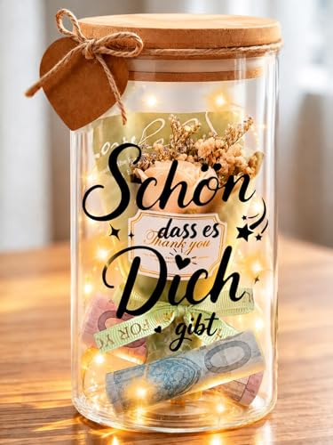 Personalisierte Geschenke für Frauen Beste Freundin Geburtstag Weihnachten, LED Flaschenlicht mit Spruch - Schön, dass es Dich gibt, Geldgeschenk Weihnachten Geburtstagsgeschenk für Frauen Freundin