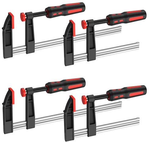 GETLITOOL Schraubzwingen Set 4tlg. F-Klemmen, Spannweite 150/300mm, Maultiefe 80mm, Spannkraft 270kg, A3-Stahl & Gummierter Griff, Zwinge für Holzbearbeitung Präzises Fixieren Von Holzwerkstücken