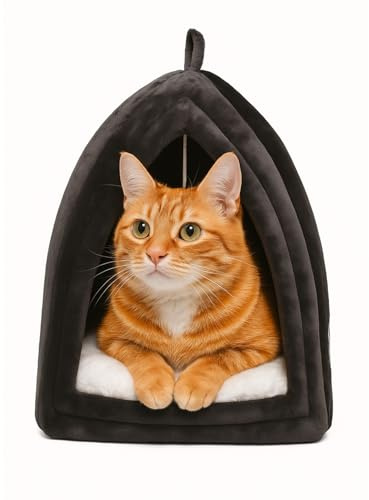 Ved Cat Cave Bed Iglu – Faltbares tragbares Katzenzelt, Haustierbett für den Innenbereich, Dunkelgrau, (38 x 38 x 38 cm (L x W x H))