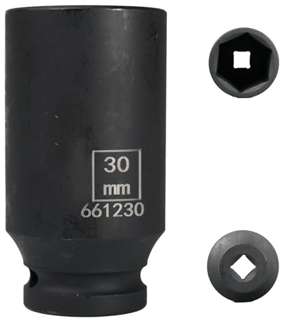 Flewdart 30mm deep Impact Socket 1/2 Drive, 30 mm 1/2 Square Drive 6 Point Cr-Mo, 78mm Length (1/2 30mm)