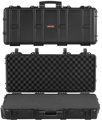 VEVOR Waffenkoffer mit Hartschale für Langwaffen, abschließbarer Gewehrkoffer mit vorgeschnittenen Schaumstoffen, Langwaffenkoffer Waffenaufbewahrung rollbar IP67 wasserfest, 978x420x173 mm Schwarz