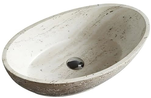 Lavabo in Pietra Artificiale, Lavandino in Travertino Monoblocco Resistente all’Usura con Funzione Antischizzo per Bagno Moderno