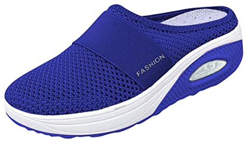 Generisch Diabetiker-Slip-On mit Fußgewölbe-Luftunterstützung, gestrickte Wanderschuhe, Outdoor-Kissen, orthopädischer Komfort, lässige Damen-Freizeitschuhe (Blue, 38)