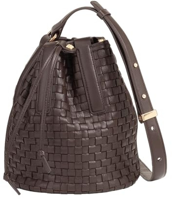 DUDU Große Damen-Handtasche aus geflochtenem Leder – elegante Crossbody-Tasche mit verstellbarem Schultergurt, Kordelzug und Innentasche in Coffee Brown