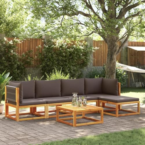 kithwjll Salon de jardin modulaire avec coussin, bois d'acacia et corde, salon de jardin modulaire pour balcon et terrasse, meubles d'extérieur gris