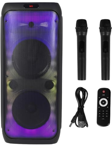 Karaoke Machine with 2 Wireless Microphones & LED Light, Portable Wireless Bluetooth Party Speaker for Adults, Loud Stereo Sound Boombox for Parties DJ Performances Outdoor