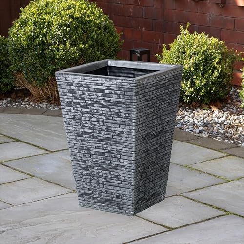 Samuel ALEXANDER 30cm x 45cm Large Square Plastic Slate Effect Garden Planter in Dark Grey