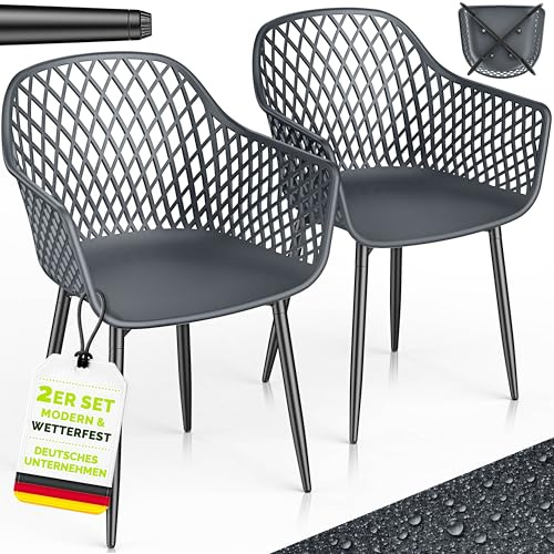 tillvex® Gartenstuhl 2er Set Wetterfest mit Armlehne bis 120kg belastbar