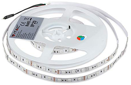 V-TAC Komplettes Set mit LED-Streifen, RGB-Smd5050, 300 LEDs, 1000 lm, 120 °, IP20, 5 m, mit Fernbedienung und Netzteil 12 V