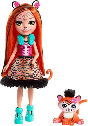 Enchantimals FRH39 - Enchantimals Tigermädchen Tanzie Tiger Puppe (15 cm) und Tierfreund Tuft