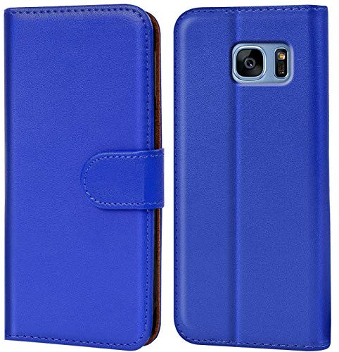 Verco Handyhülle für Samsung S7 Hülle, Schutzhülle für Samsung Galaxy S7 Tasche PU Leder Flip Case Brieftasche - Blau