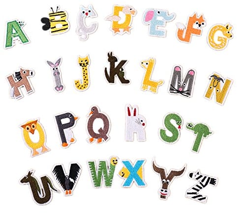 Iron on Patches Letters 26pcs A-Z Alphabet Patches Animal Shaped DIY Motif Iron On Or Sew On Patches Appliques for Jeans Jackets Backpacks(Style 1)