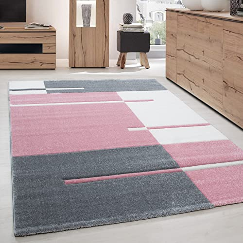 Carpettex Teppich Wohnzimmer Kurzflor 160 x 230 cm Modern Kariert Design Pink - Teppich Schlafzimmer Weich Flauschig Waschbar Küchenteppich - Esszimmer Kinderzimmer Flur Teppich Wohnzimmerteppich