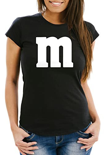 MoonWorks® Damen T-Shirt Gruppen-Kostüm M Aufdruck Kostüm Fasching Karneval Verkleidung schwarz L