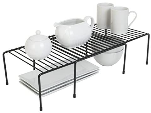 Smart Design Scaffale portaoggetti espandibile - Piedini resistenti ai graffi - Filo metallico - Bancone da cucina, mobile per lavello, alzata per armadio - 16 x 32,5 - Nero