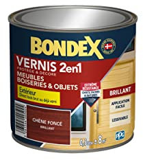 BONDEX - Vernis - Protège et Embellit le Bois - Brillant - 0,5l - Chêne foncé