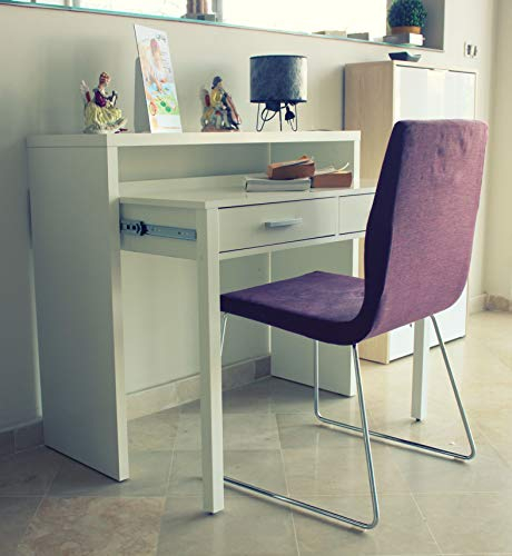 Dmora Consolle scrivania, Estraibile, 87.5 x 98.5 x 36 cm, Bianco, Unico